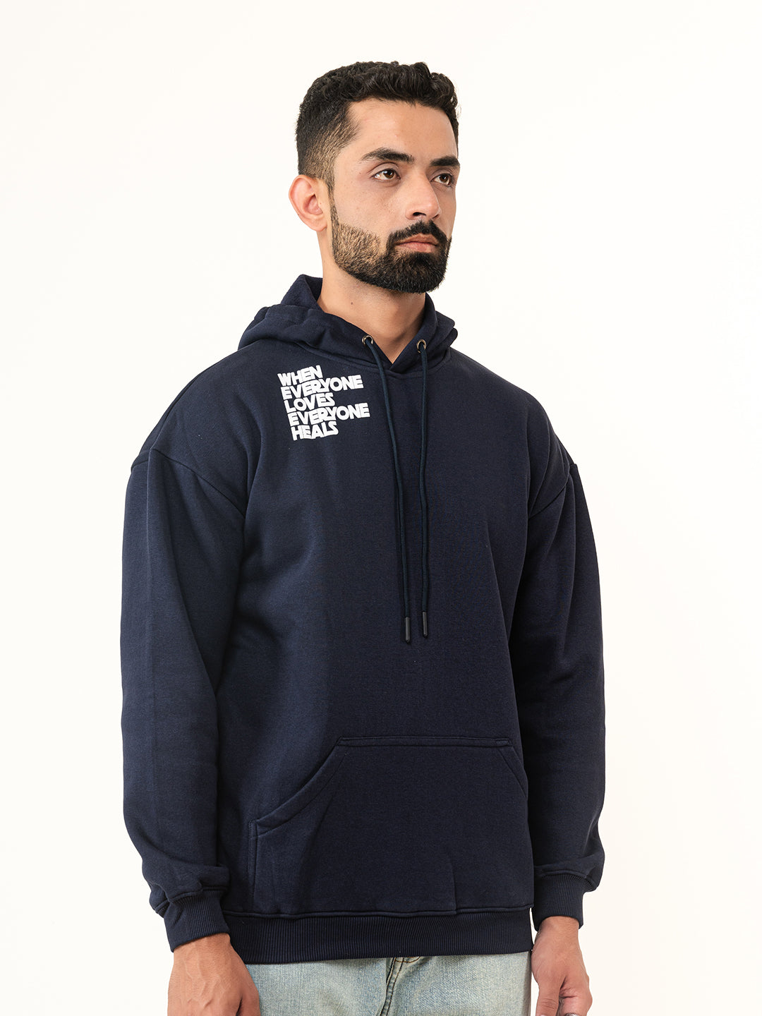 Navy Blue Quote Printed Hoodie