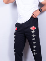 Black Anime Akatsuki Cloud Printed Cotton Joggers For Men