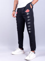 Black Anime Akatsuki Cloud Printed Cotton Joggers For Men