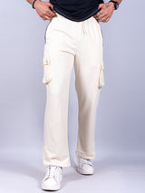 Cream Boot Cut Cargo Track Pants