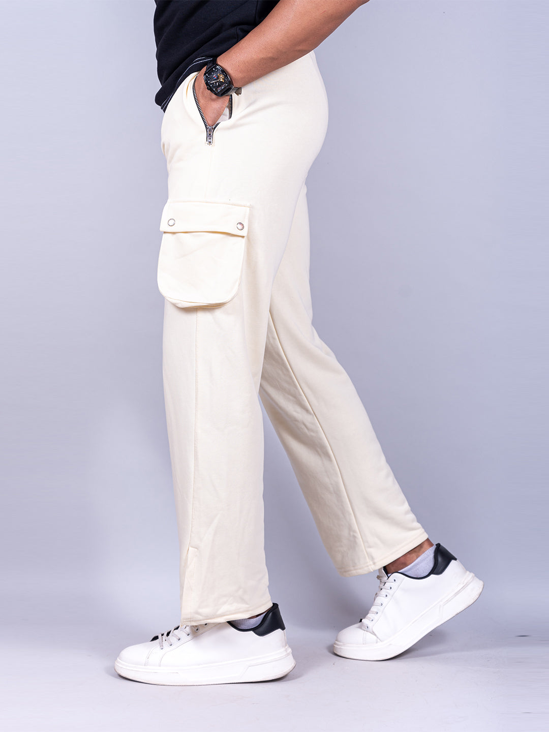 Cream Boot Cut Cargo Track Pants