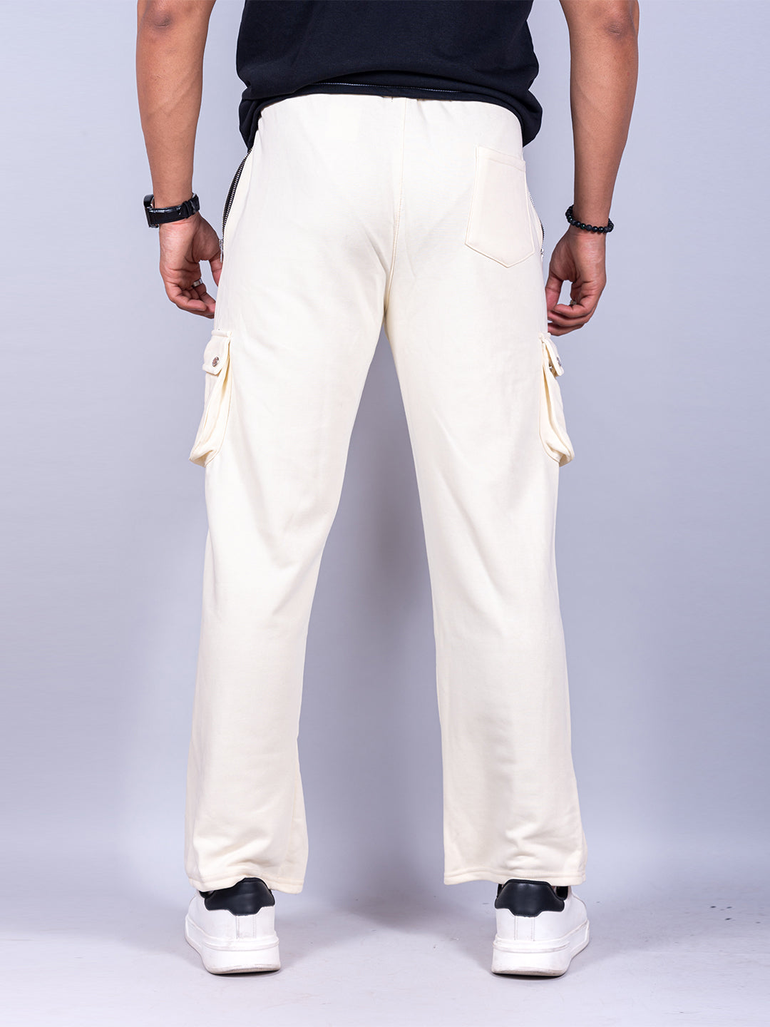 Cream Boot Cut Cargo Track Pants