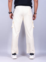 Cream Boot Cut Cargo Track Pants