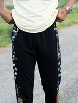 Black Space Printed Cotton Joggers For Men