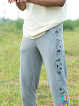 Grey Space Printed Cotton Joggers For Men