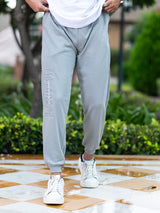 Grey Tistabene Printed Cotton Joggers For Men