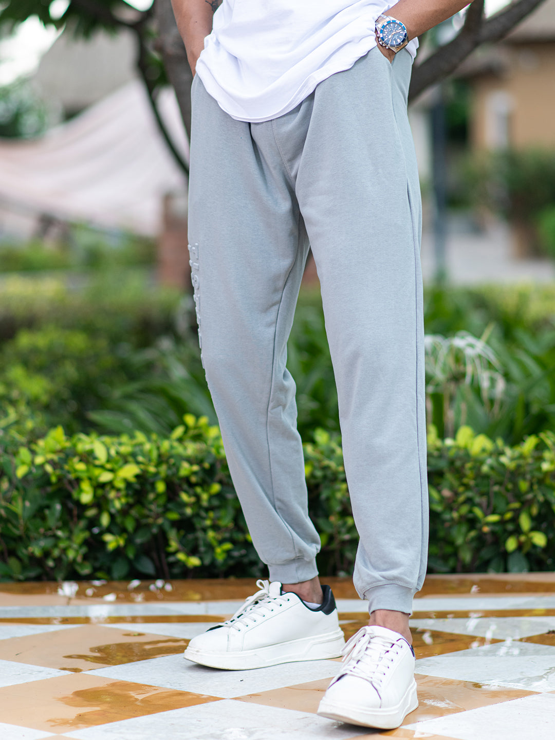 Grey Tistabene Printed Cotton Joggers For Men