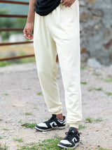 Cream Tistabene Printed Cotton Joggers For Men