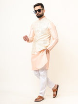 Peach Dupin Solid Kurta With Embroidered Jacket for Men