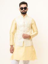 Light Yellow Dupin Solid Kurta With Embroidered Jacket for Men