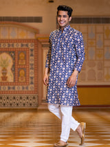 Blue Block Rogan Printed Kurta