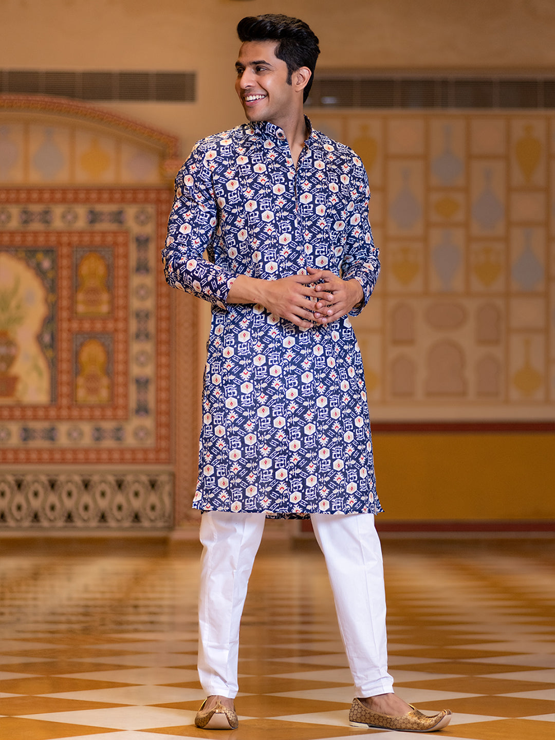 Blue Block Rogan Printed Kurta