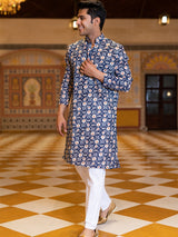 Blue Block Rogan Printed Kurta