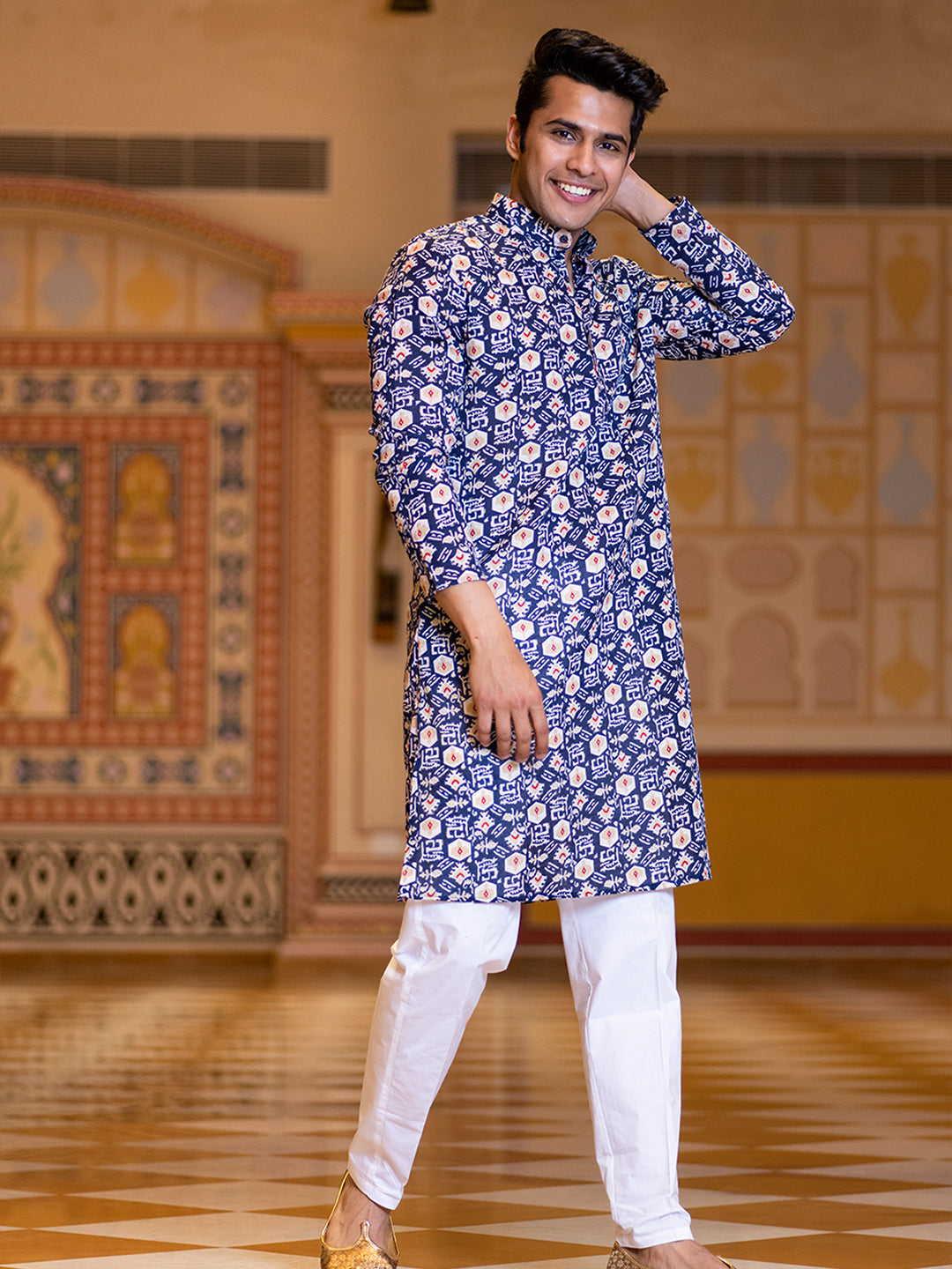 Blue Block Rogan Printed Kurta