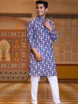 Blue Block Rogan Printed Kurta