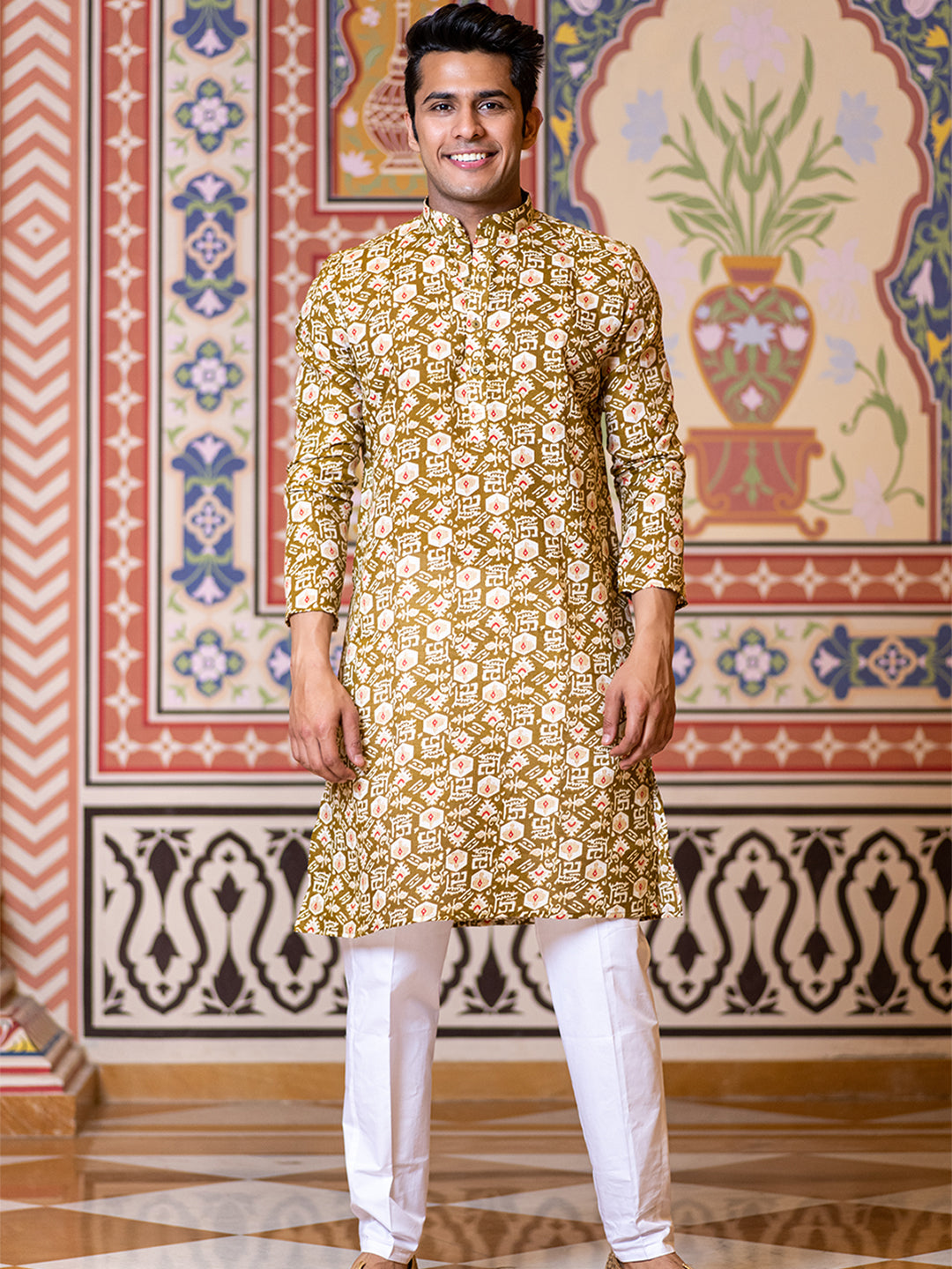 Moss Green Block Rogan Printed Kurta