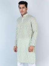 Green Chevron Printed Cotton Mens Kurta - Tistabene