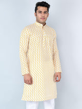 Yellow Chevron Printed Cotton Mens Kurta - Tistabene