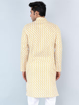 Yellow Chevron Printed Cotton Mens Kurta - Tistabene