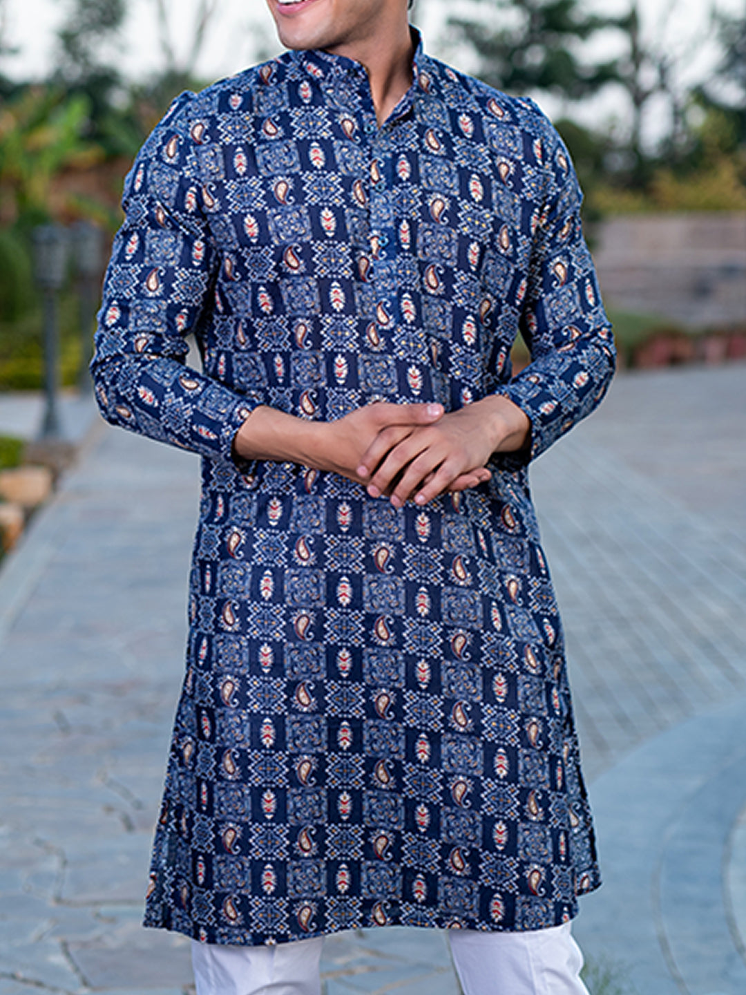 Blue Paisley Bandana Printed Kurta