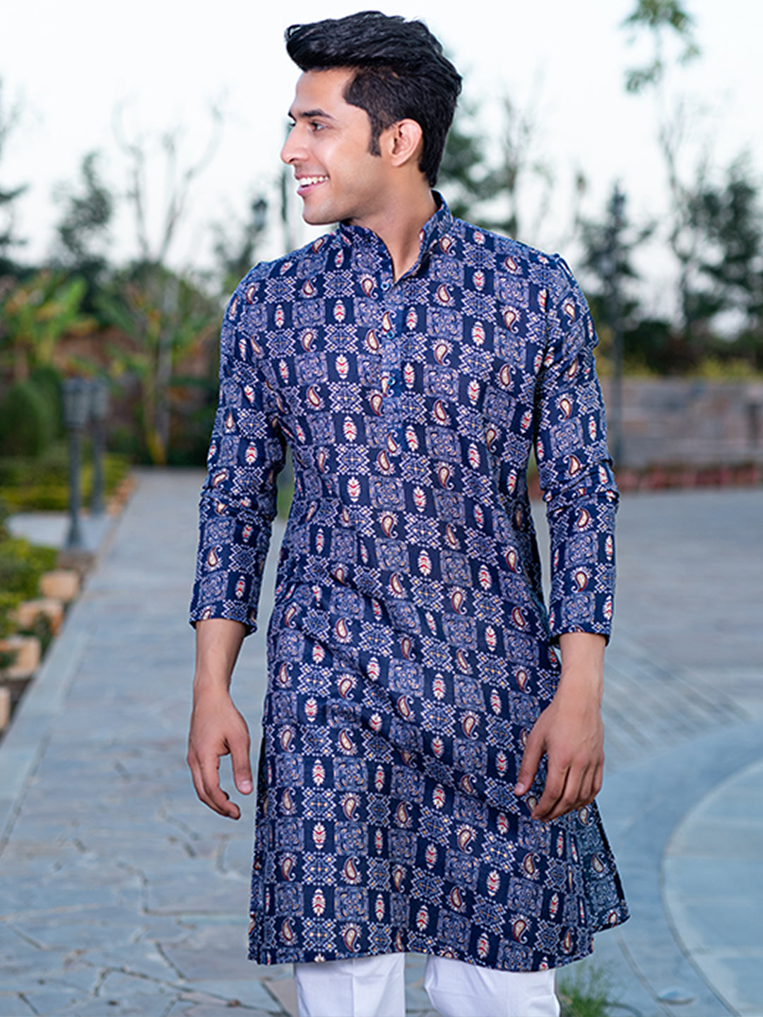 Blue Paisley Bandana Printed Kurta