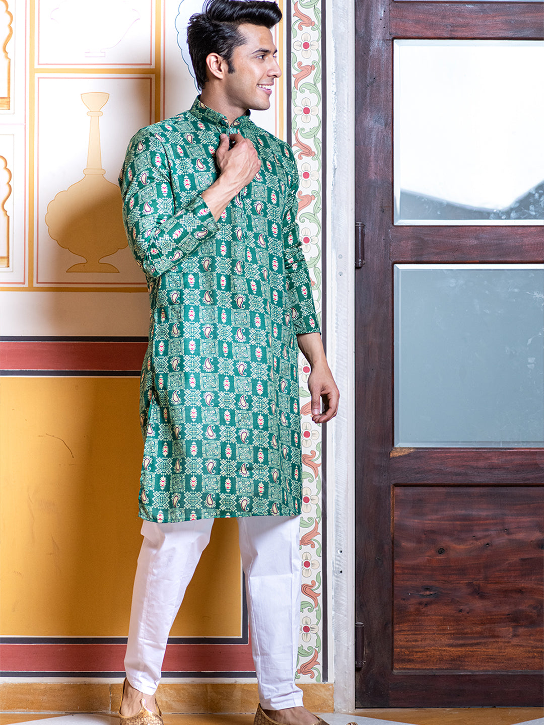 Green Paisley Bandana Printed Kurta