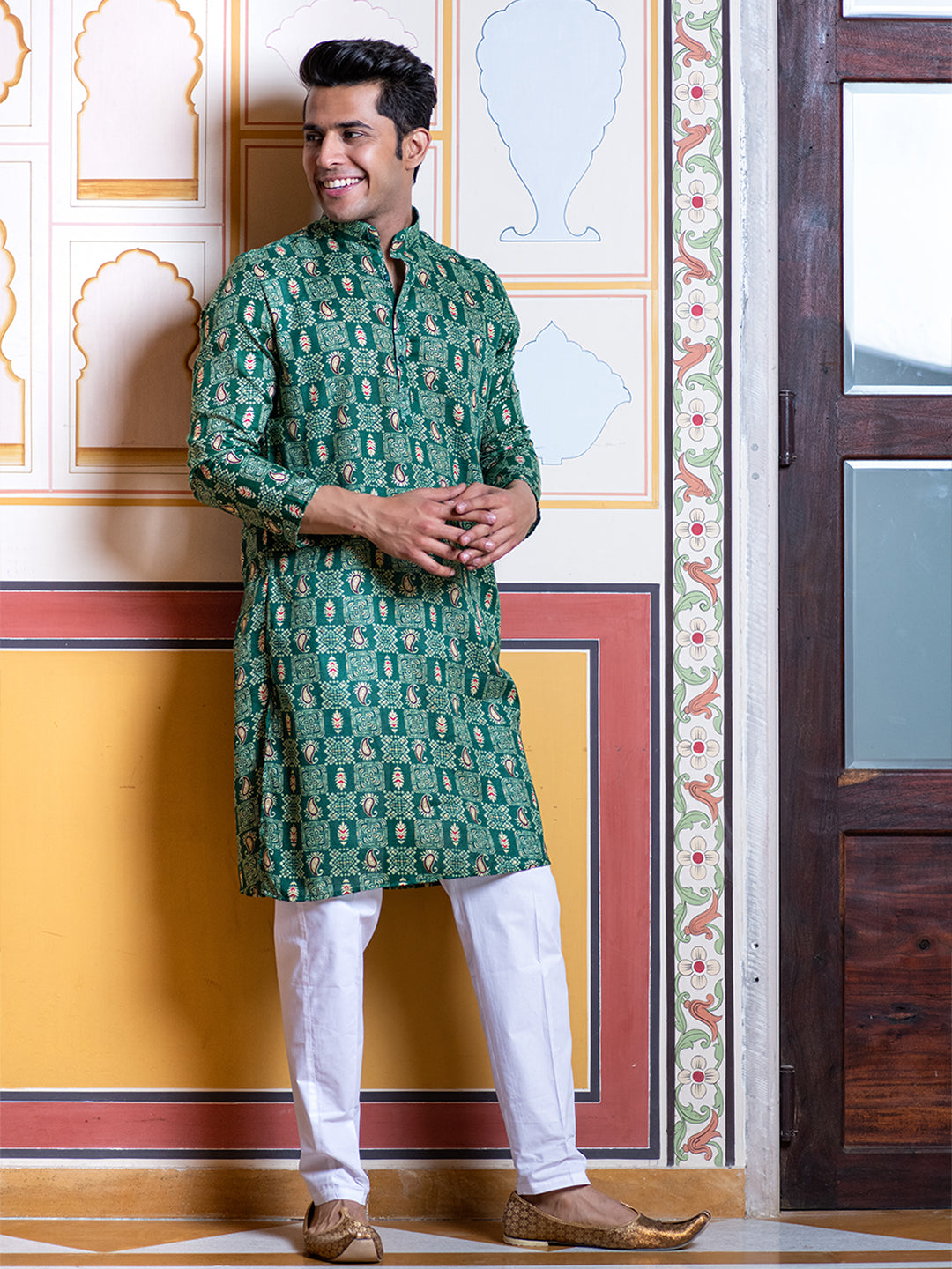 Green Paisley Bandana Printed Kurta