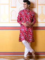 Red Floral Printed Kurta