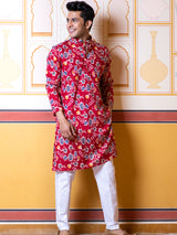 Red Floral Printed Kurta