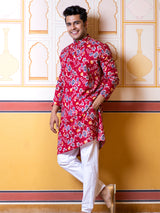 Red Floral Printed Kurta