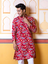 Red Floral Printed Kurta