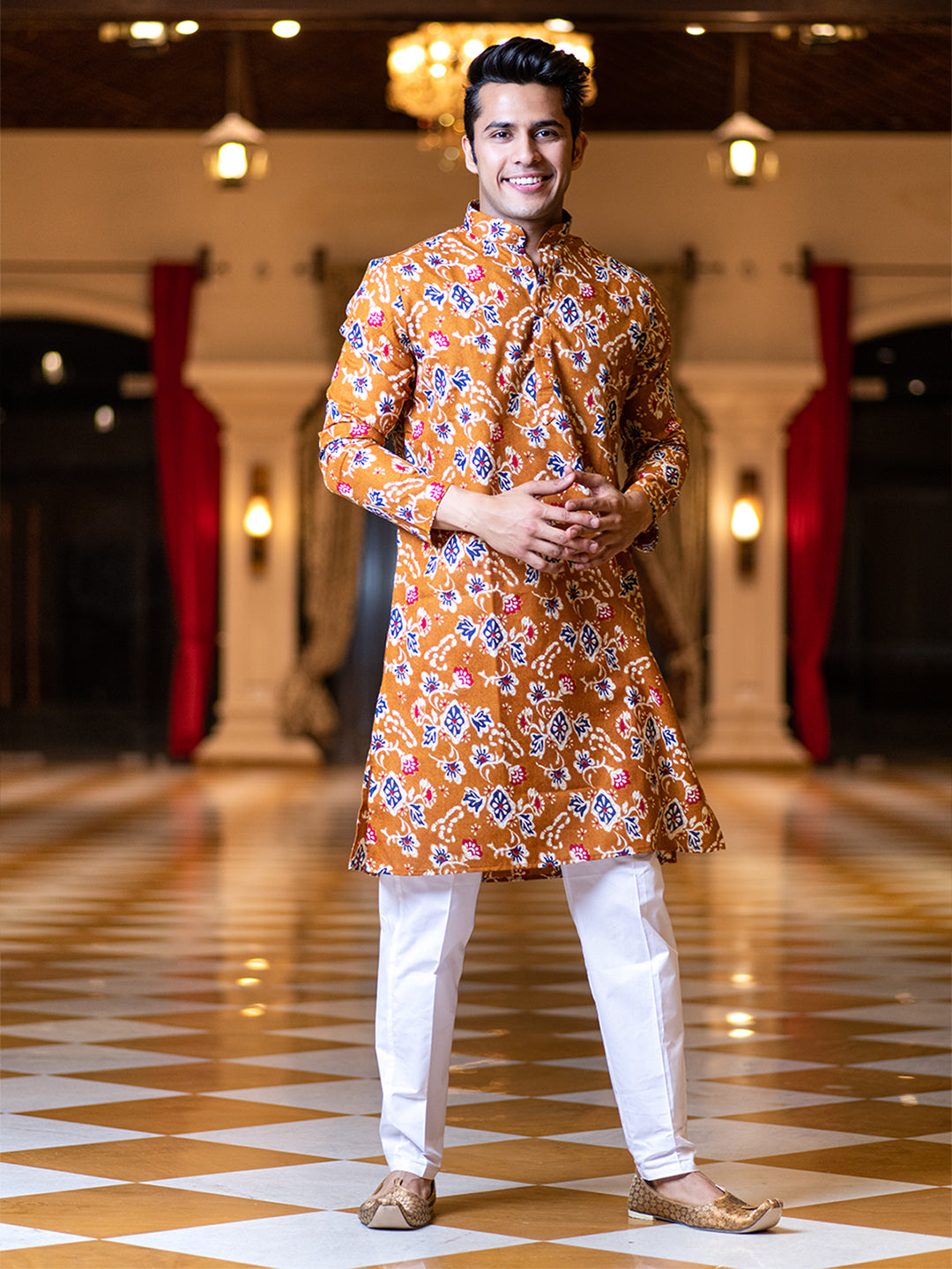 Mustard Floral Printed Kurta