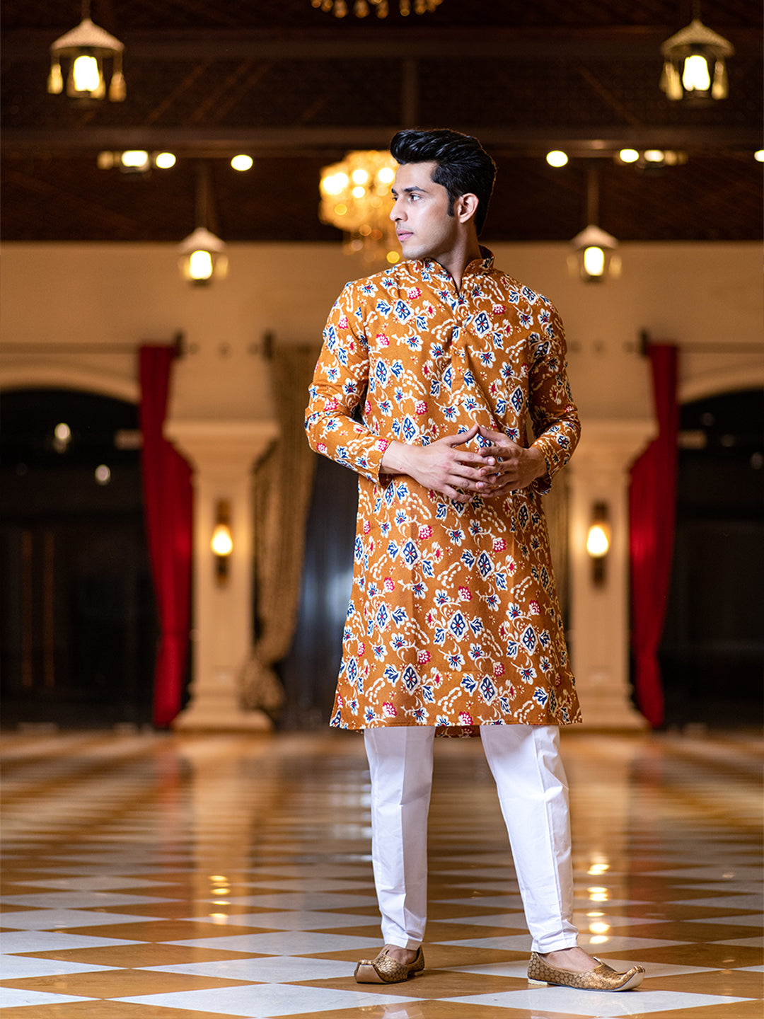 Mustard Floral Printed Kurta