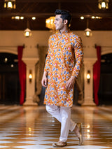 Mustard Floral Printed Kurta