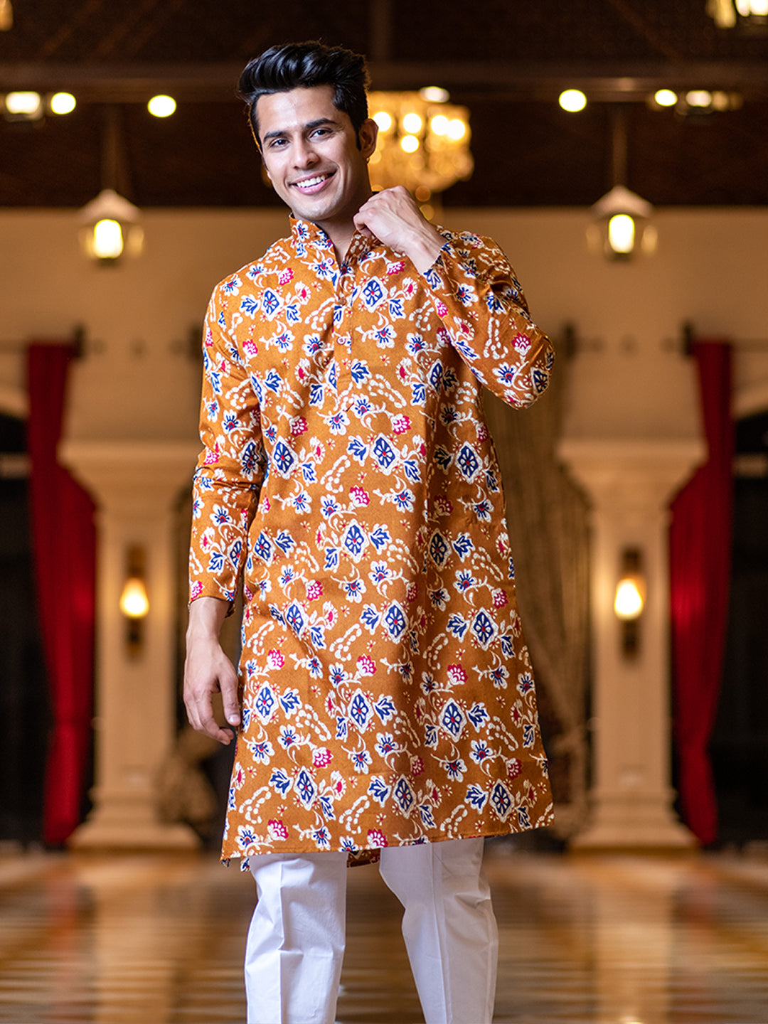 Mustard Floral Printed Kurta