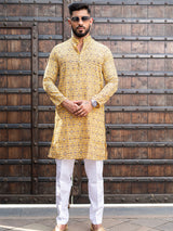 Gold Traditional Printed Cotton Mens Kurta