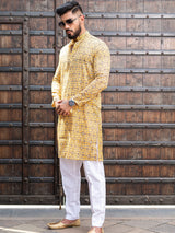 Gold Traditional Printed Cotton Mens Kurta