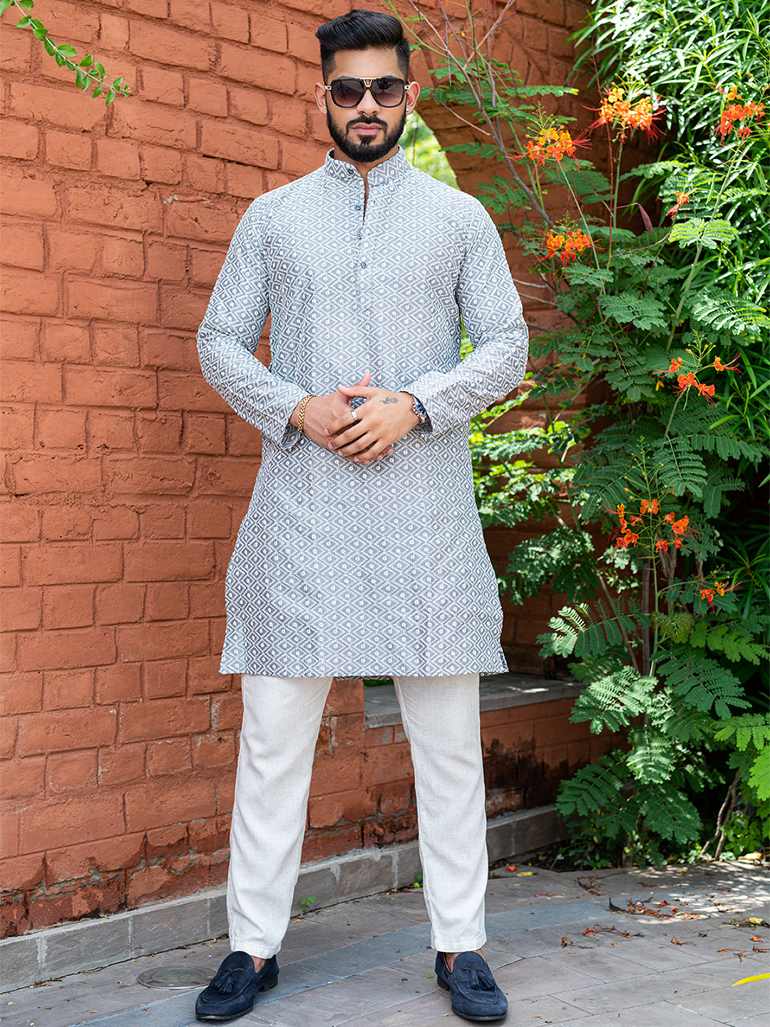 Grey white kurta online pajama