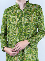 Green Bandhani Printed Mens Cotton Kurta