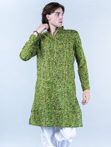 Green Bandhani Printed Mens Cotton Kurta