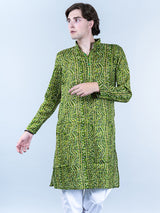 Green Bandhani Printed Mens Cotton Kurta