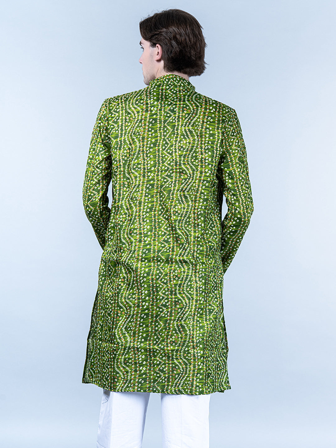 Green Bandhani Printed Mens Cotton Kurta