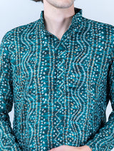 Bottle Green Bandhani Printed Mens Cotton Kurta