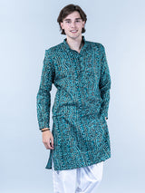 Bottle Green Bandhani Printed Mens Cotton Kurta