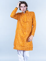 Yellow Bandhani Printed Mens Cotton Kurta