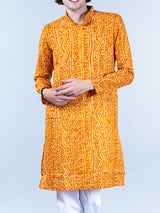 Yellow Bandhani Printed Mens Cotton Kurta