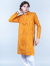 Yellow Bandhani Printed Mens Cotton Kurta