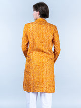 Yellow Bandhani Printed Mens Cotton Kurta