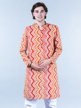 Multi Chevron Printed Cotton Mens Kurta