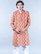 Multi Chevron Printed Cotton Mens Kurta